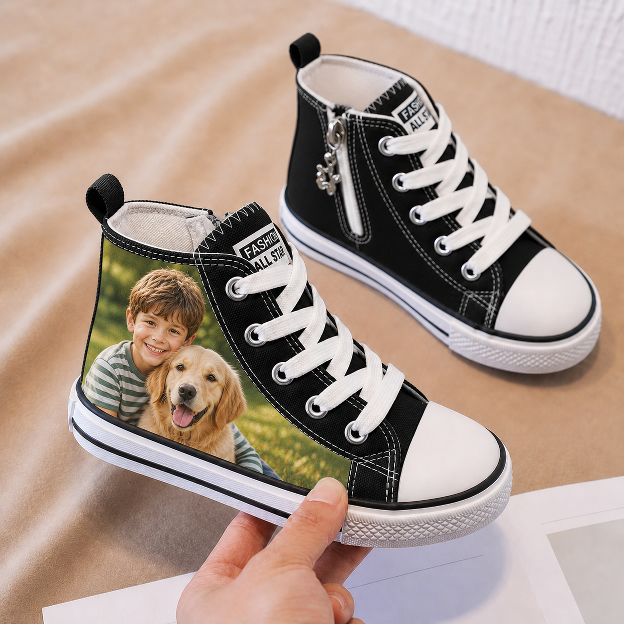 Custom Kids Canvas Shoes, Personalized Photo High Top Sneakers
