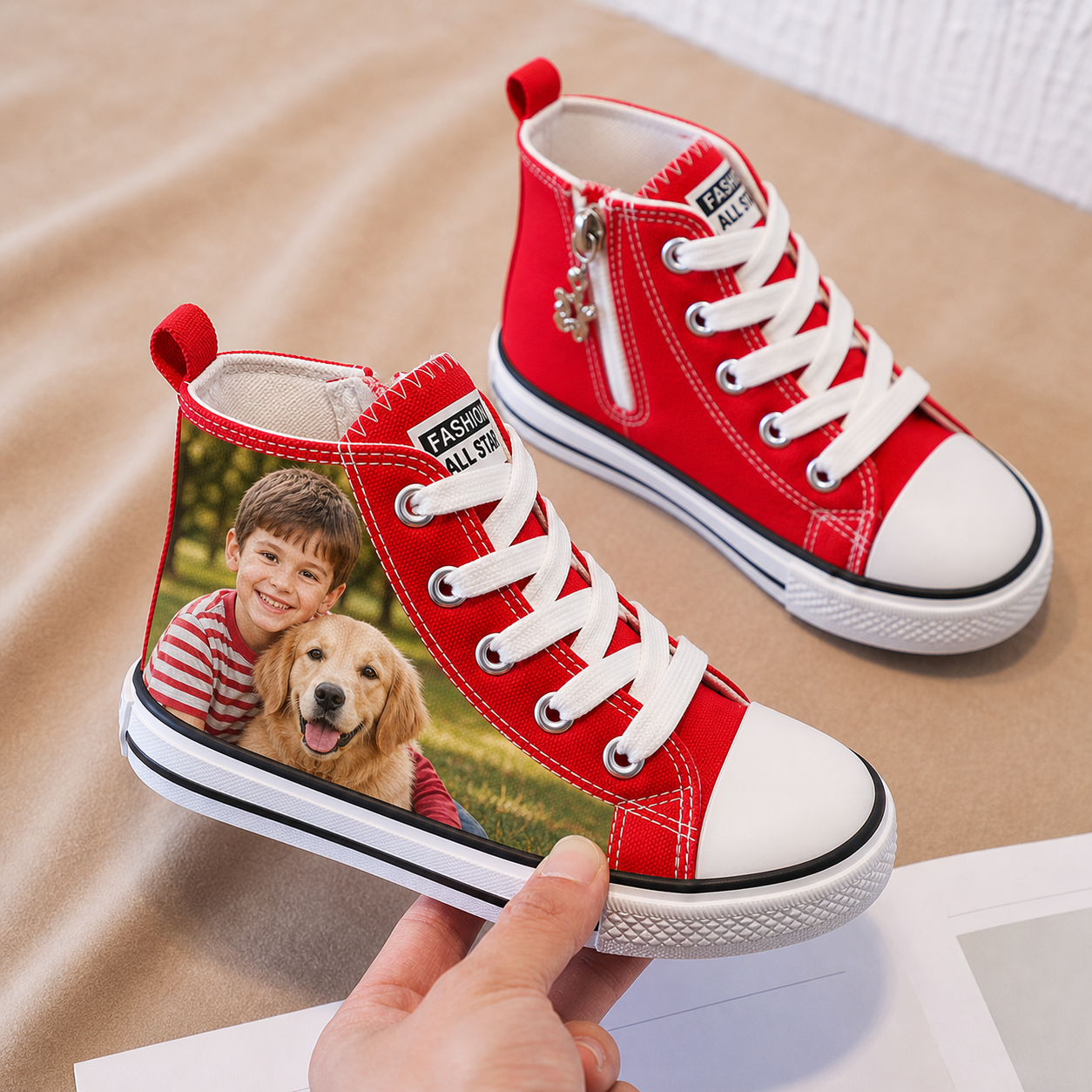 Custom Kids Canvas Shoes, Personalized Photo High Top Sneakers