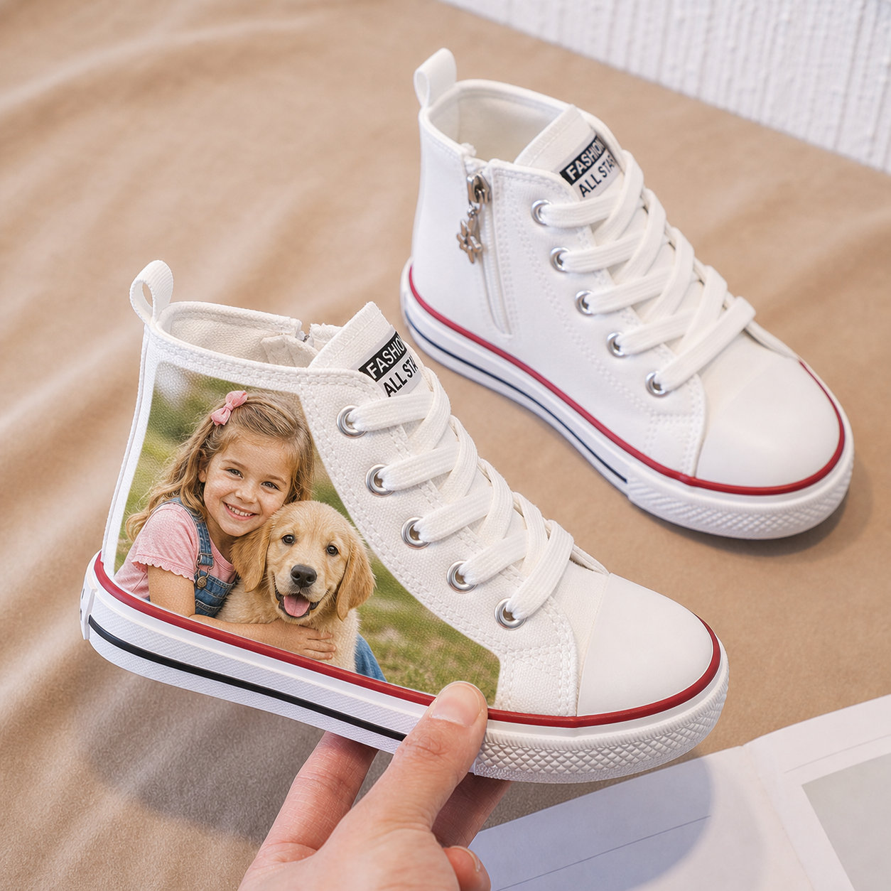 Custom Kids Canvas Shoes, Personalized Photo High Top Sneakers
