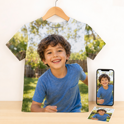 Custom Kids Photo T-Shirt, Personalized All-Over Print Tee, Unique Gift for Boys & Girls