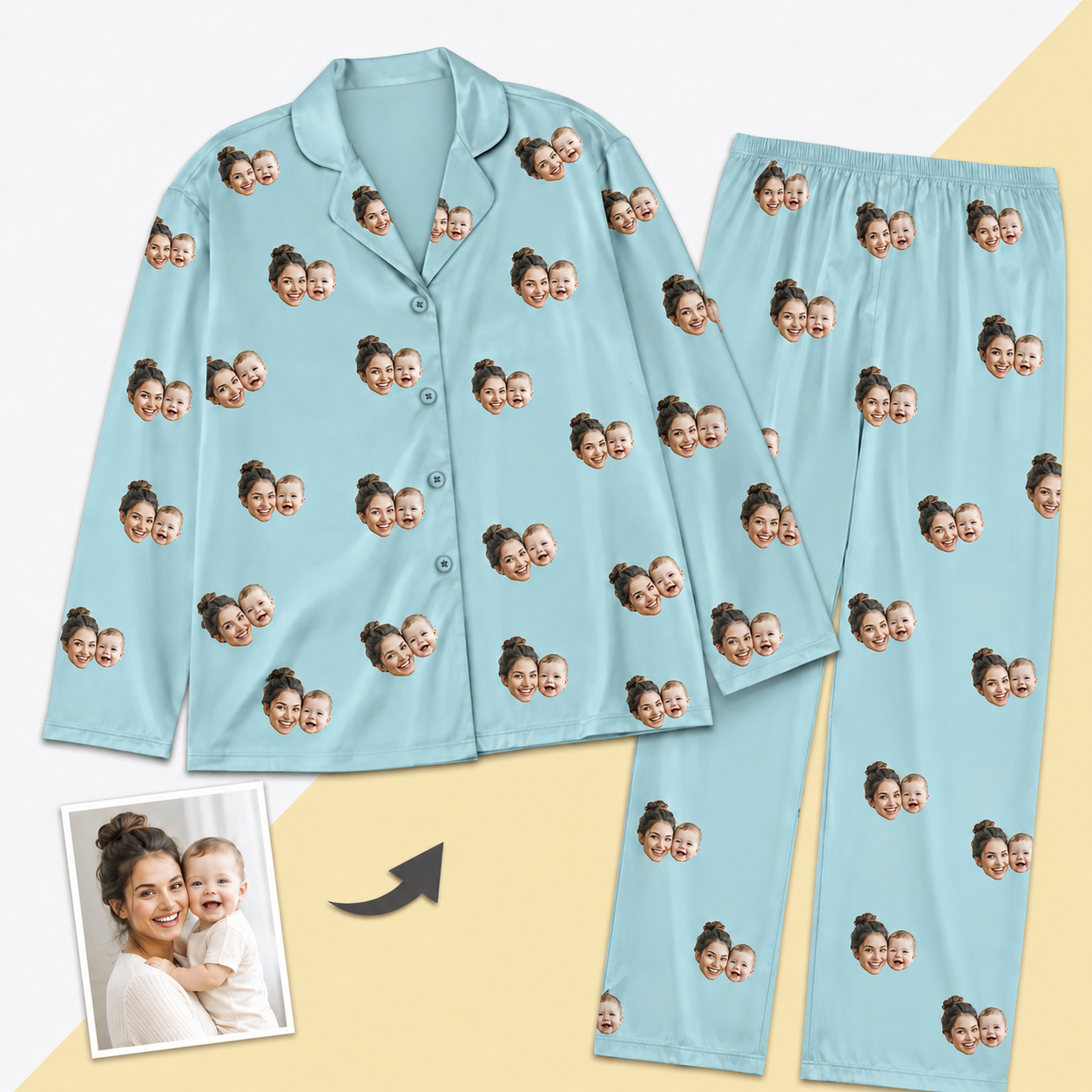 Unisex Custom Photo Pajamas - Long-Sleeve, Multi-Color, Personalized Sleepwear