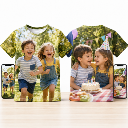 Custom Kids Photo T-Shirt, Personalized All-Over Print Tee, Unique Gift for Boys & Girls
