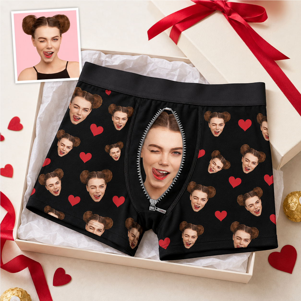 Custom Boxer with Photo Mens Underwear with Heart and Lover Face