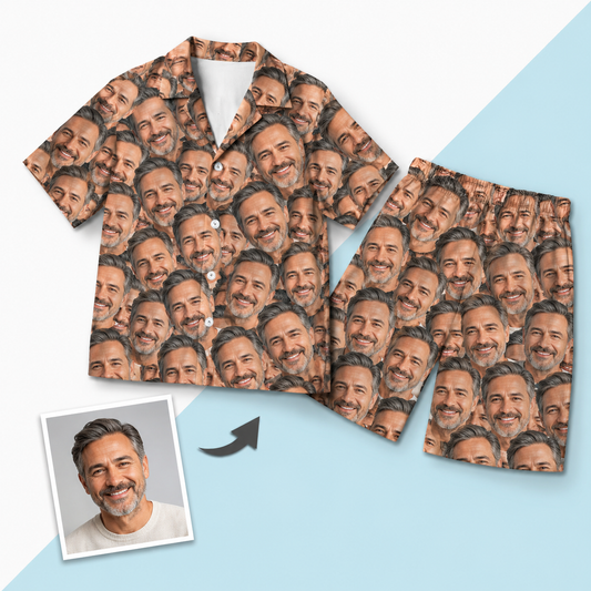 Unisex Nightwear: Custom Photo Pajamas with Short Sleeve and Face Print