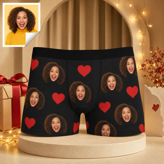 Custom Boxer with Photo Mens Underwear with Face and Heart