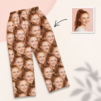 Unisex Nightwear Long Sleeve Pajamas with Custom Face Photo Print