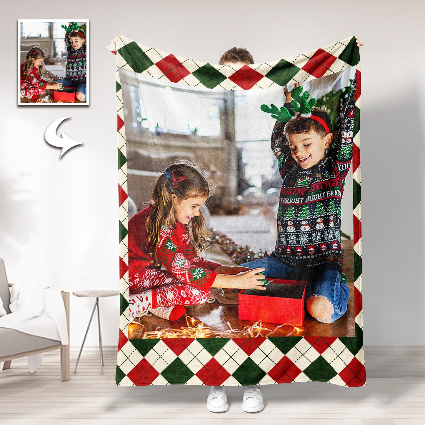 Personalized Christmas Photo Blankets - Custom Soft Throw Gifts