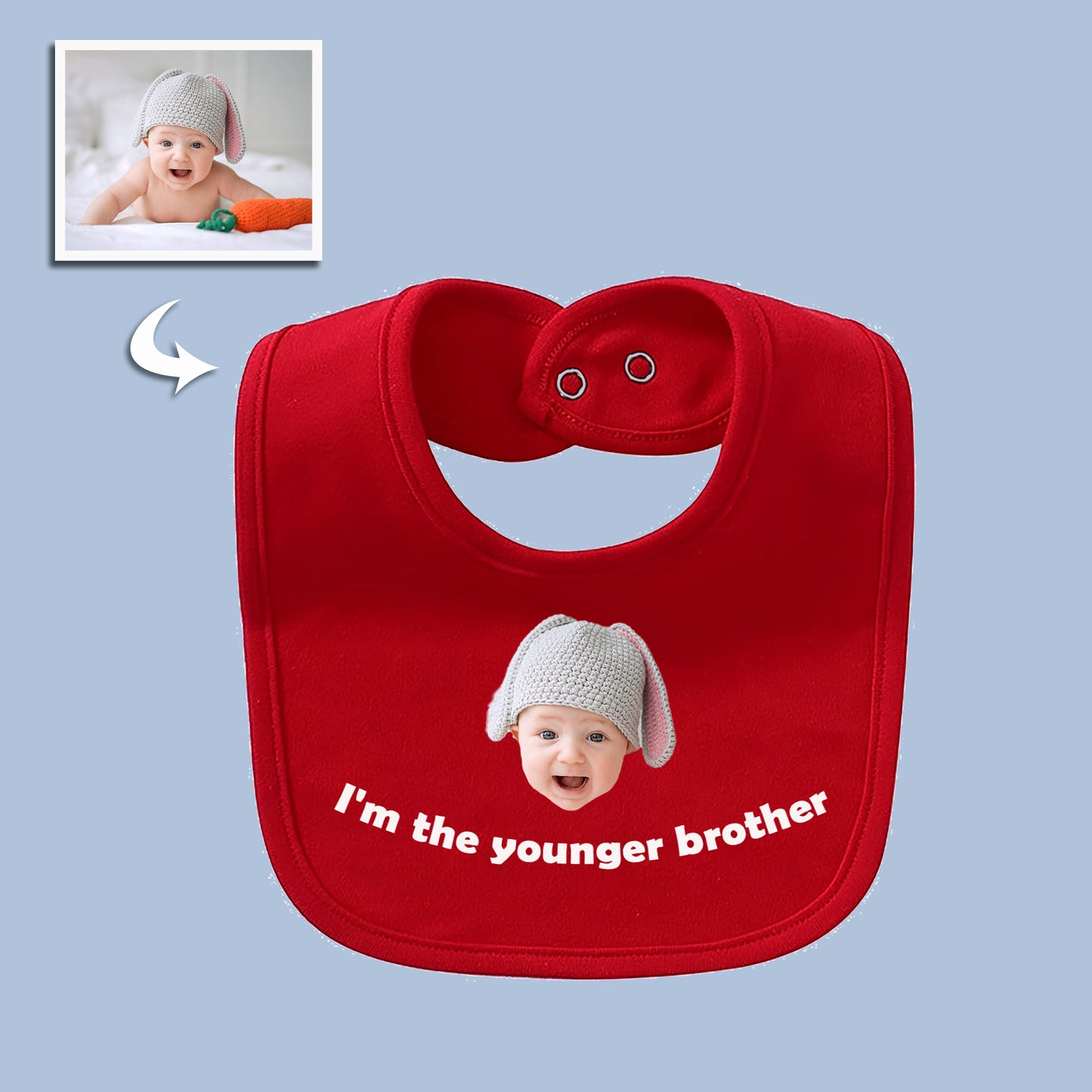 Custom Unisex Baby Bib with Personalized Face Photo & Text - Perfect Gift