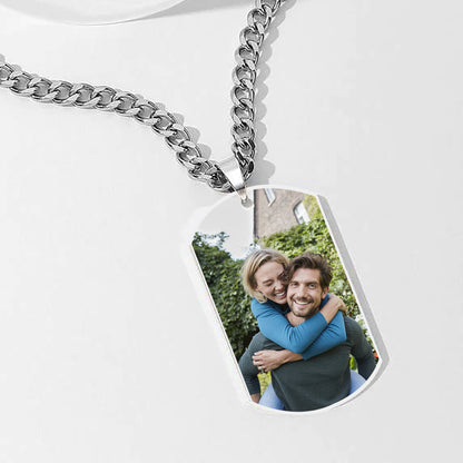 Custom Double-Sided Photo Dog Tag Necklace, Personalized Stainless Steel Chain