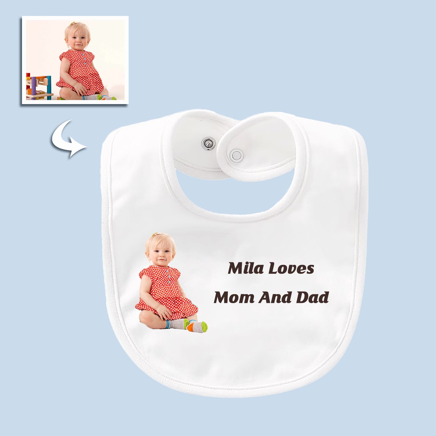 Personalized Unisex Baby Bib with Custom Photo and Text