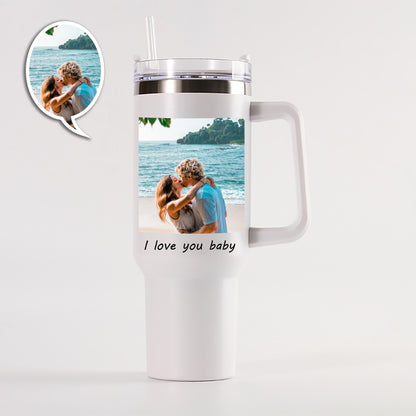 Custom Photo Stainless Steel Tumbler -  Insulated Cup with Handle & Straw