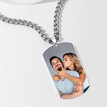 Photo Custom Engraved Dog Tag Necklace, Double-Sided Stainless Steel Pendant