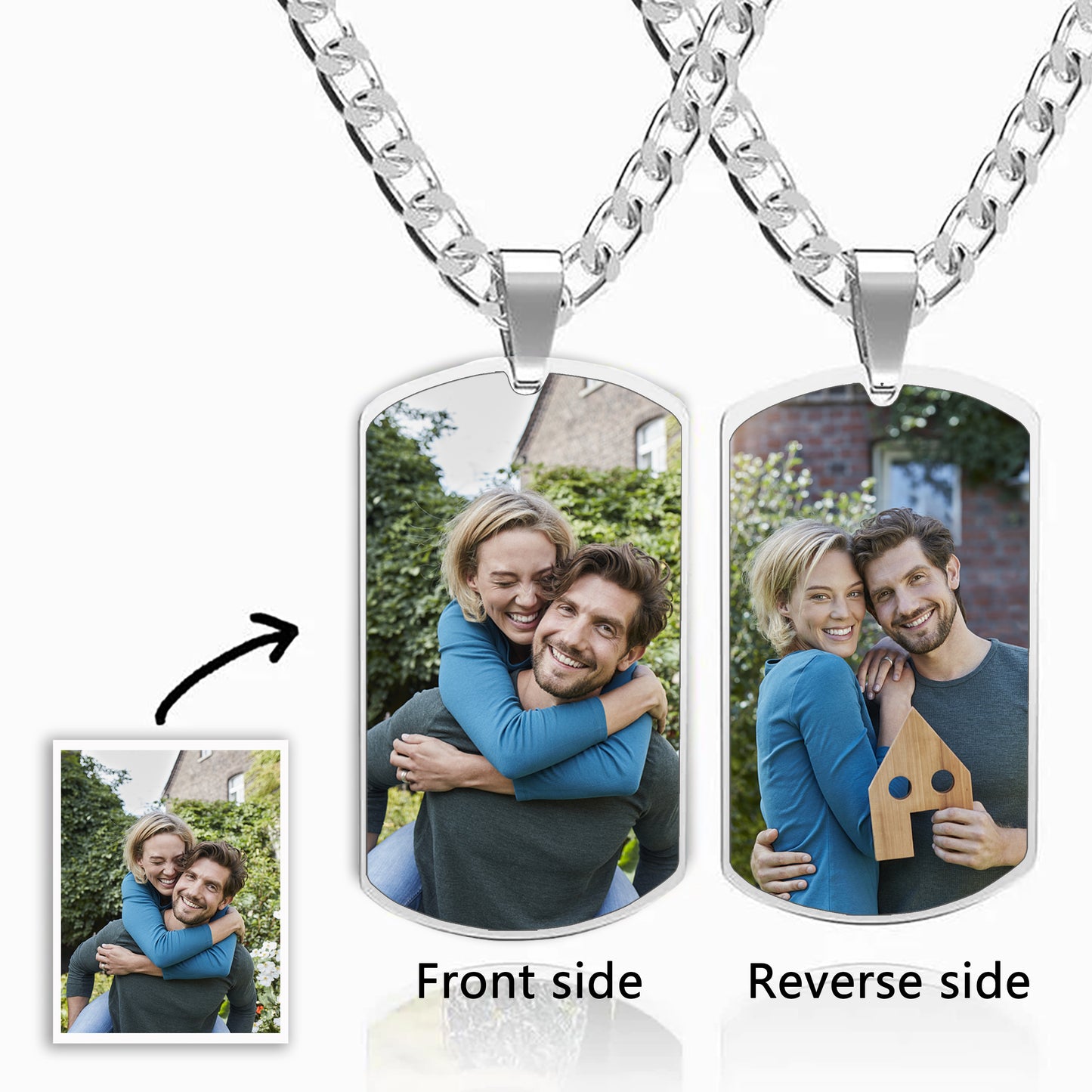 Custom Double-Sided Photo Dog Tag Necklace, Personalized Stainless Steel Chain