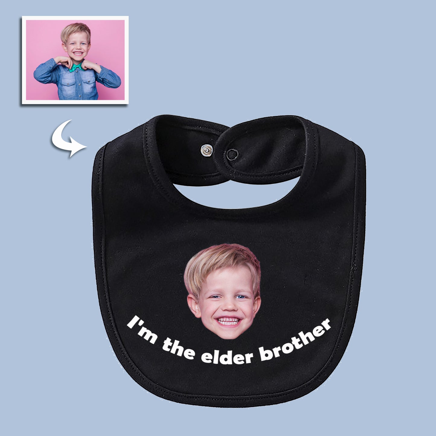 Custom Unisex Baby Bib with Personalized Face Photo & Text - Perfect Gift