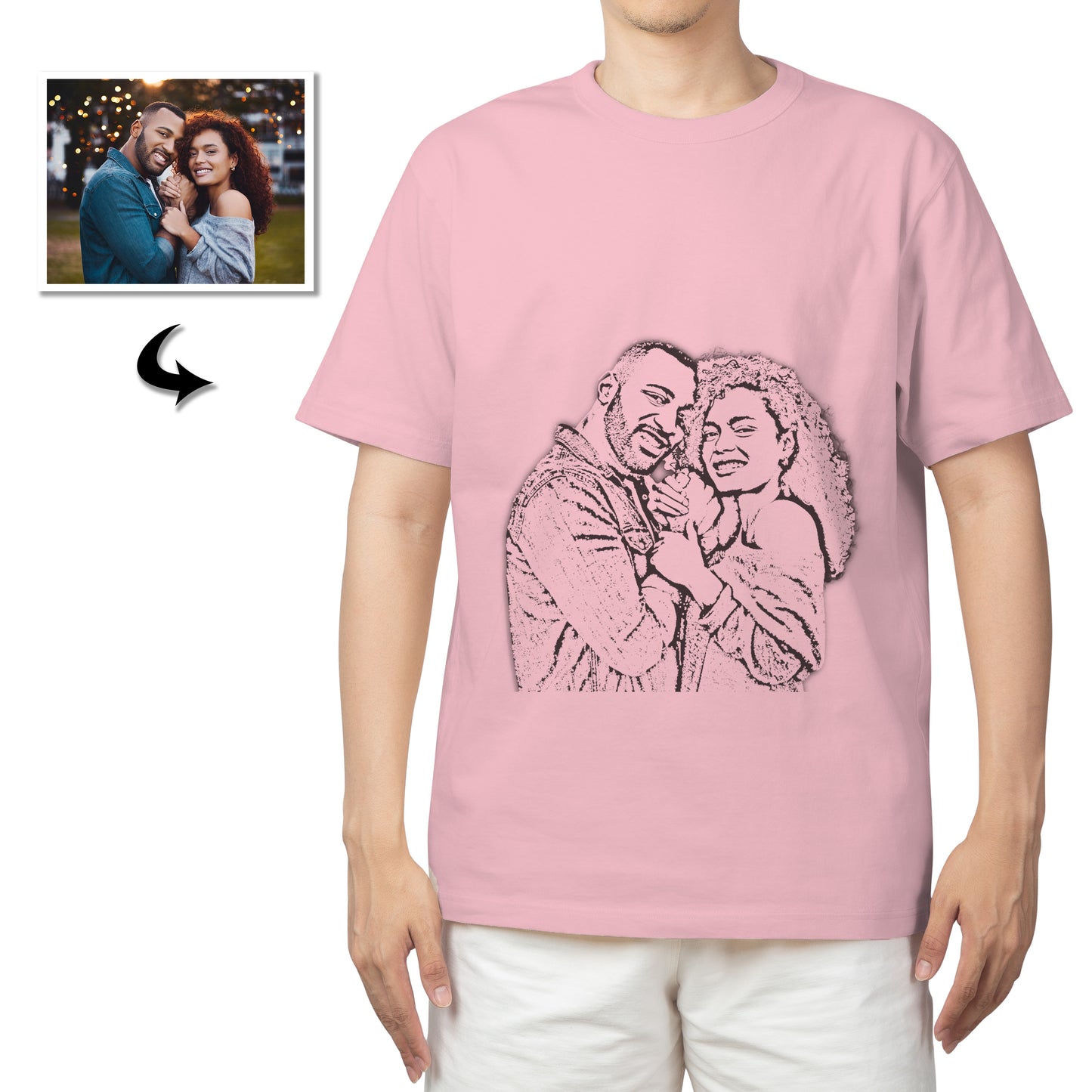 Personalized Unisex T-Shirt, Custom Cotton, Short Sleeve, Photo Sketch Design