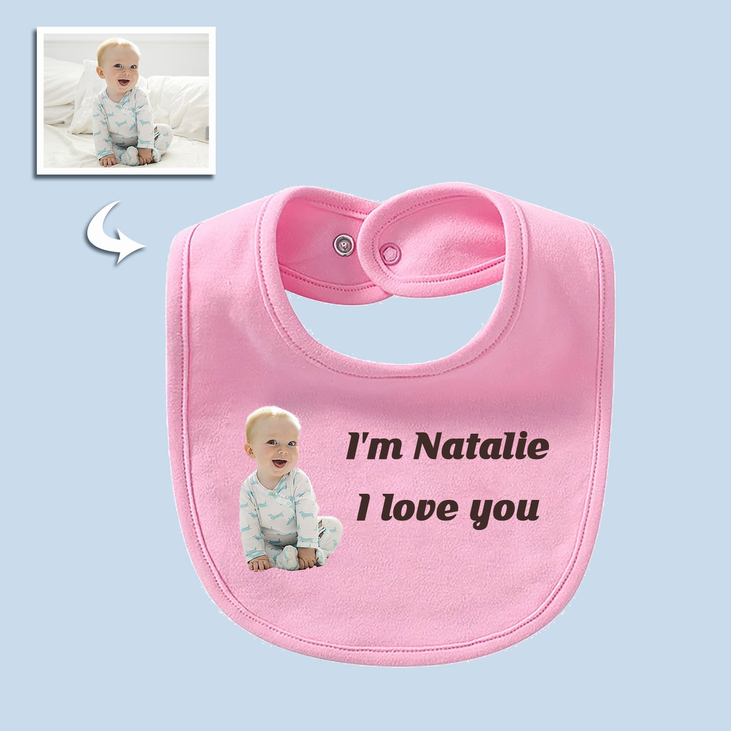 Personalized Unisex Baby Bib with Custom Photo and Text