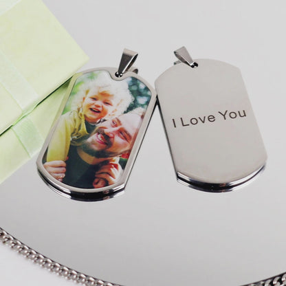 Men's Photo Engraved Tag Necklace With Engraving Stainless Steel