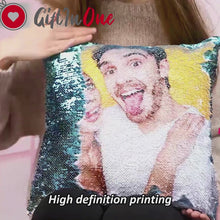 Load and play video in Gallery viewer, Custom Couple Photo Magic Sequin Pillow Multicolor Shiny 15.75&quot;*15.75&quot;
