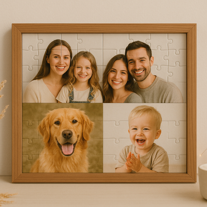 Personalised wooden Jigsaw Puzzle Game with 4 photos - Unique Gift