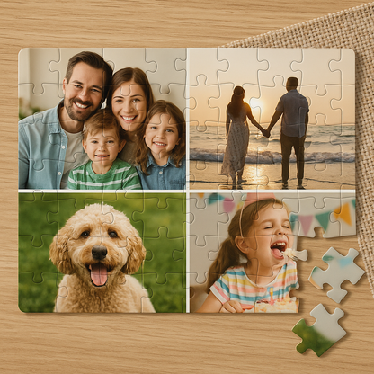 Personalised wooden Jigsaw Puzzle Game with 4 photos - Unique Gift
