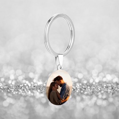 Round Tag Photo Key Chain With Engraving Stainless Steel