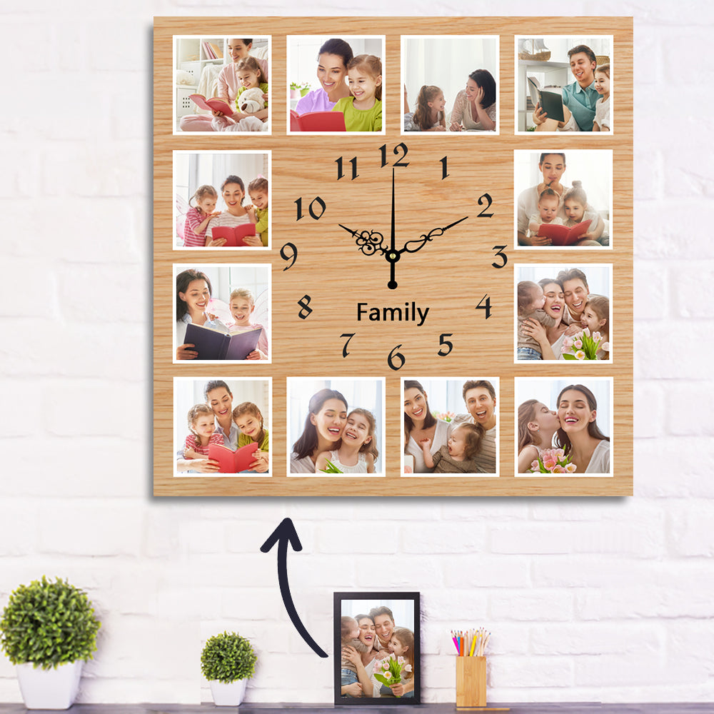 12pcs Photo and Text Square Wall Clock Personalized Clock