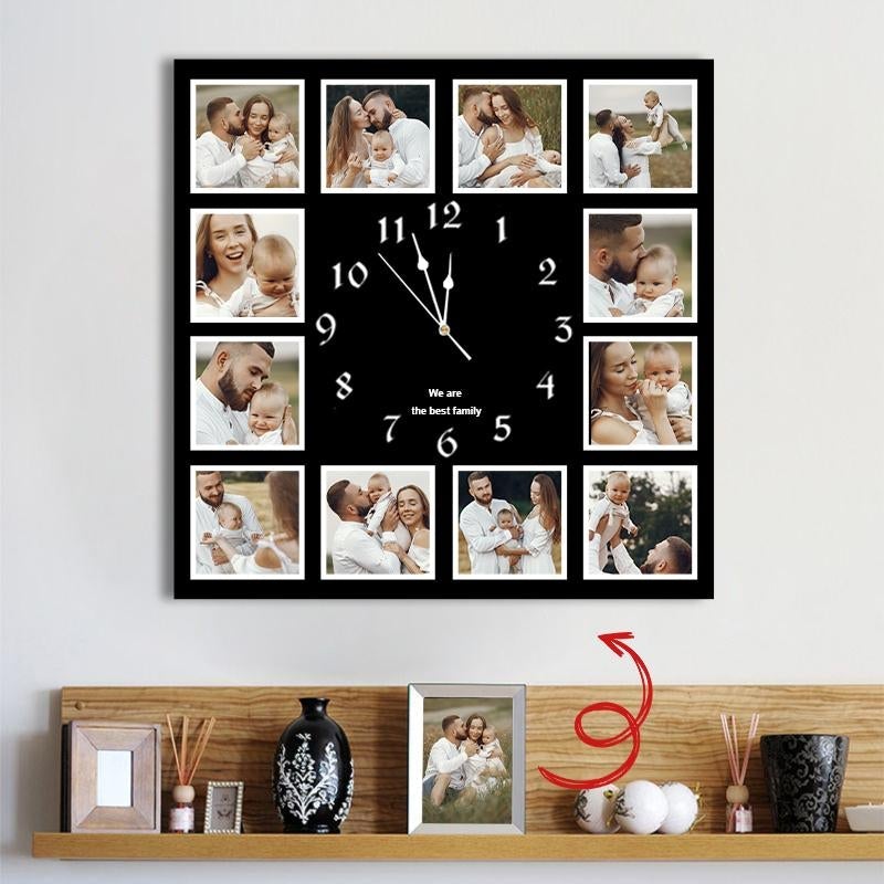 12pcs Photo and Text Square Wall Clock Personalized Clock