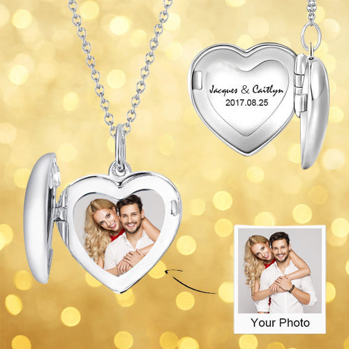 Women's Printing Photo Locket Heart Necklace Platinum Plated