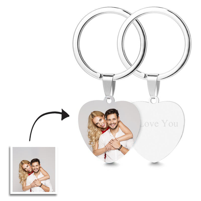 Heart Tag Photo Key Chain With Engraving Stainless Steel