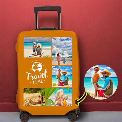 Custom Multiphoto Luggage Cover Suitcase Protector For Couples
