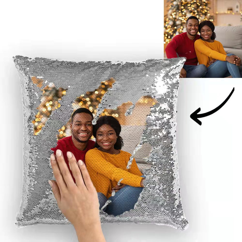 Custom Photo Reversible Sequin Throw Pillow - Multicolor, Shiny, 15.75x15.75