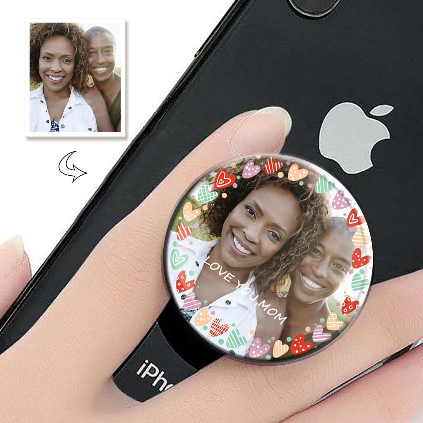 Custom Photo Phone Grip, Text Gift, Personalized Phone Holder, Unique Keepsake