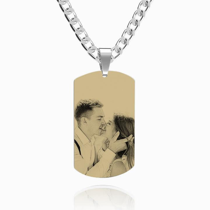 Men's Photo Engraved Tag Necklace With Engraving Stainless Steel - faceonboxer