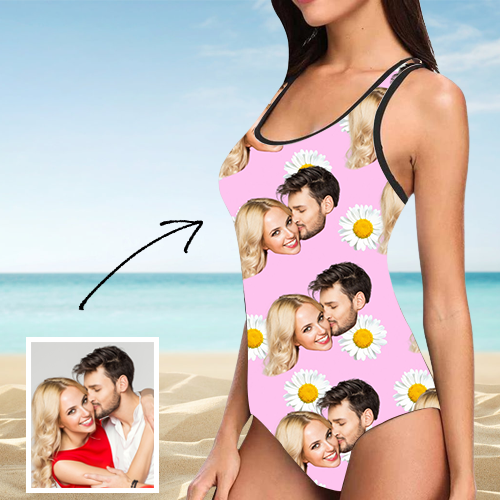 Custom Photo Swimwear Pink Heart Women's Slip One Piece Swimsuit