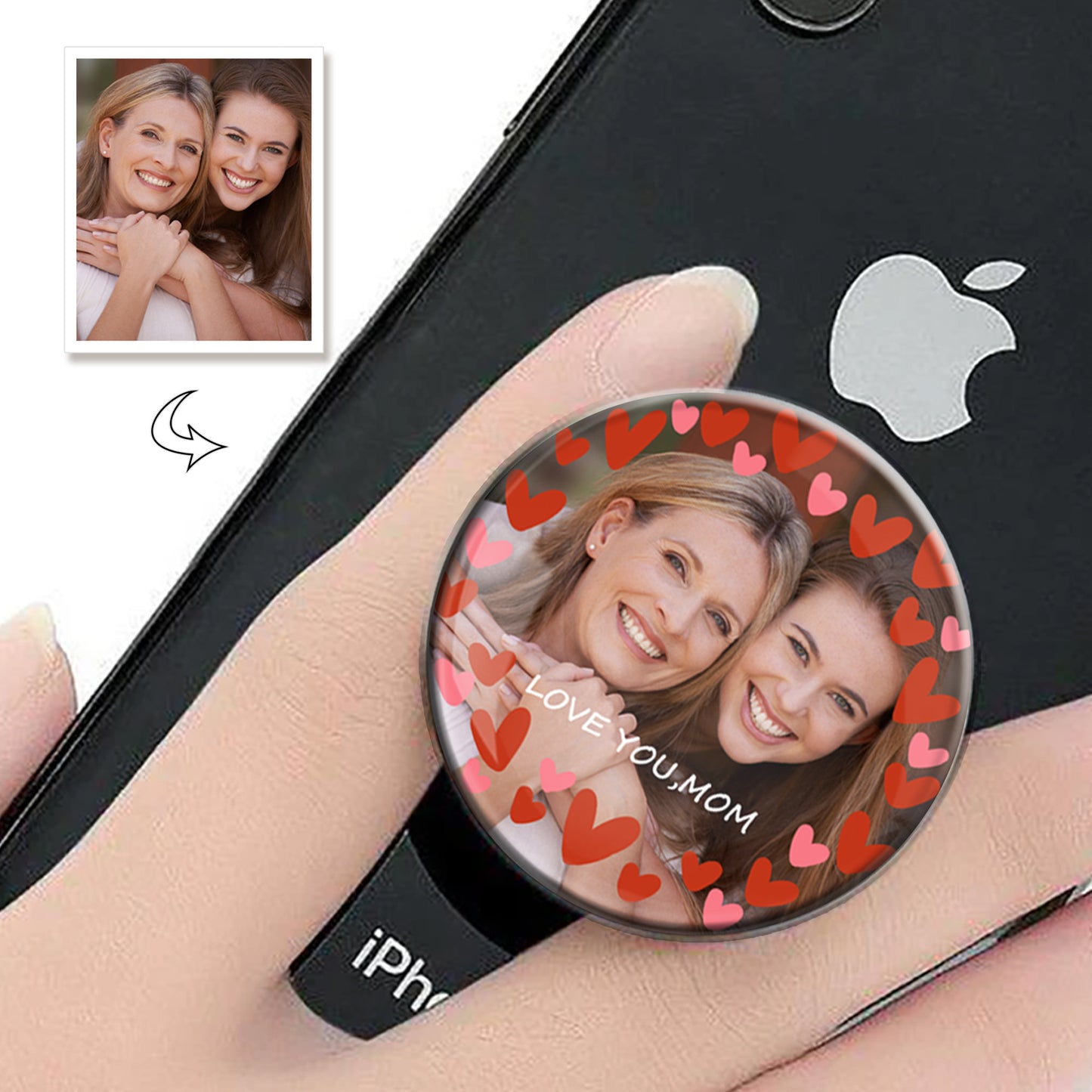 Custom Photo Phone Grip, Text Gift, Personalized Phone Holder, Unique Keepsake