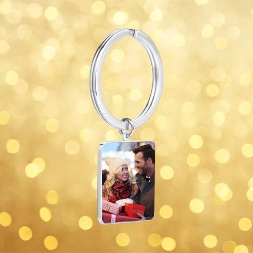 Engraved Square Tag Photo Key Chain