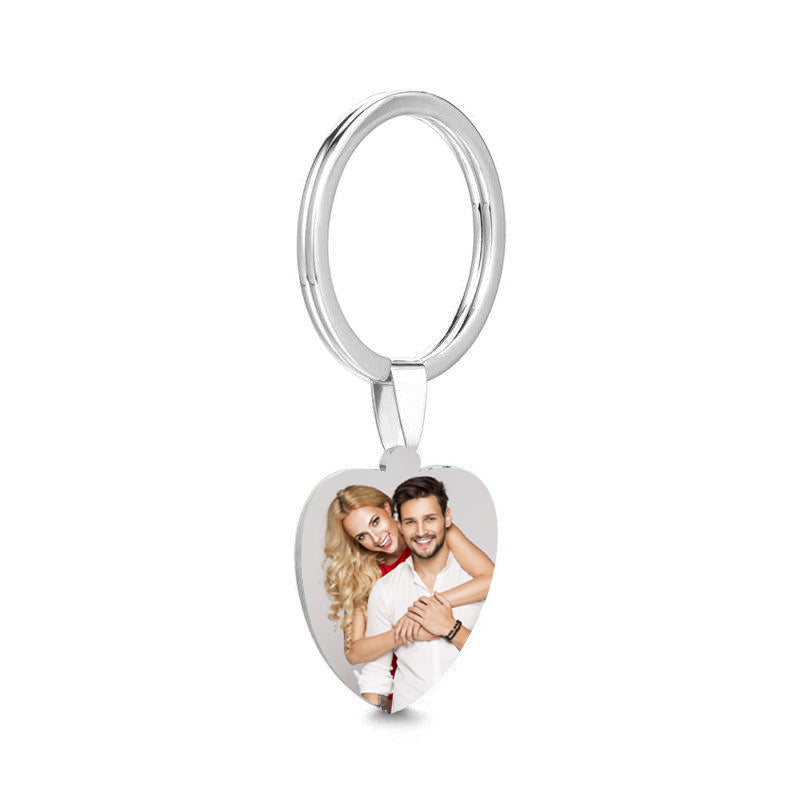 Heart Tag Photo Key Chain With Engraving Stainless Steel