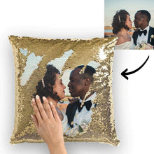 Load image into Gallery viewer, Custom Couple Photo Magic Sequin Pillow Multicolor Shiny 15.75&quot;*15.75&quot;
