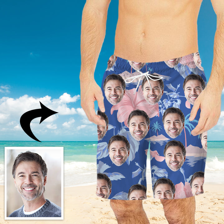 Custom face Photo Black Background  Beach Shorts