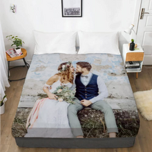 Load image into Gallery viewer, Custom Cotton Bed Sheet with Photo Personalized Soft Fitted Sheet

