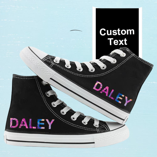 Custom High Waist Canvas Shoes - Engraved Colored Text