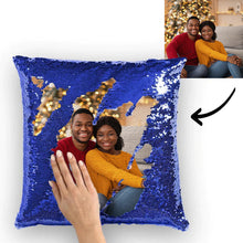 Load image into Gallery viewer, Custom Couple Photo Magic Sequin Pillow Multicolor Shiny 15.75&quot;*15.75&quot;
