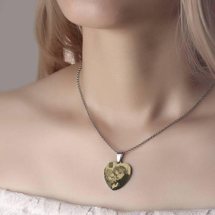 Women's Printing Photo Locket Heart Necklace - faceonboxer