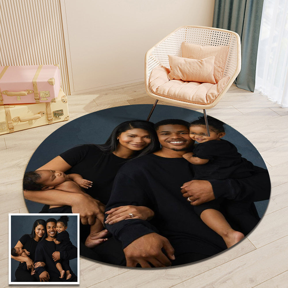 Round Custom Photo Flannel Carpet, Extra Soft Anti-Slip Floor Picture Mats