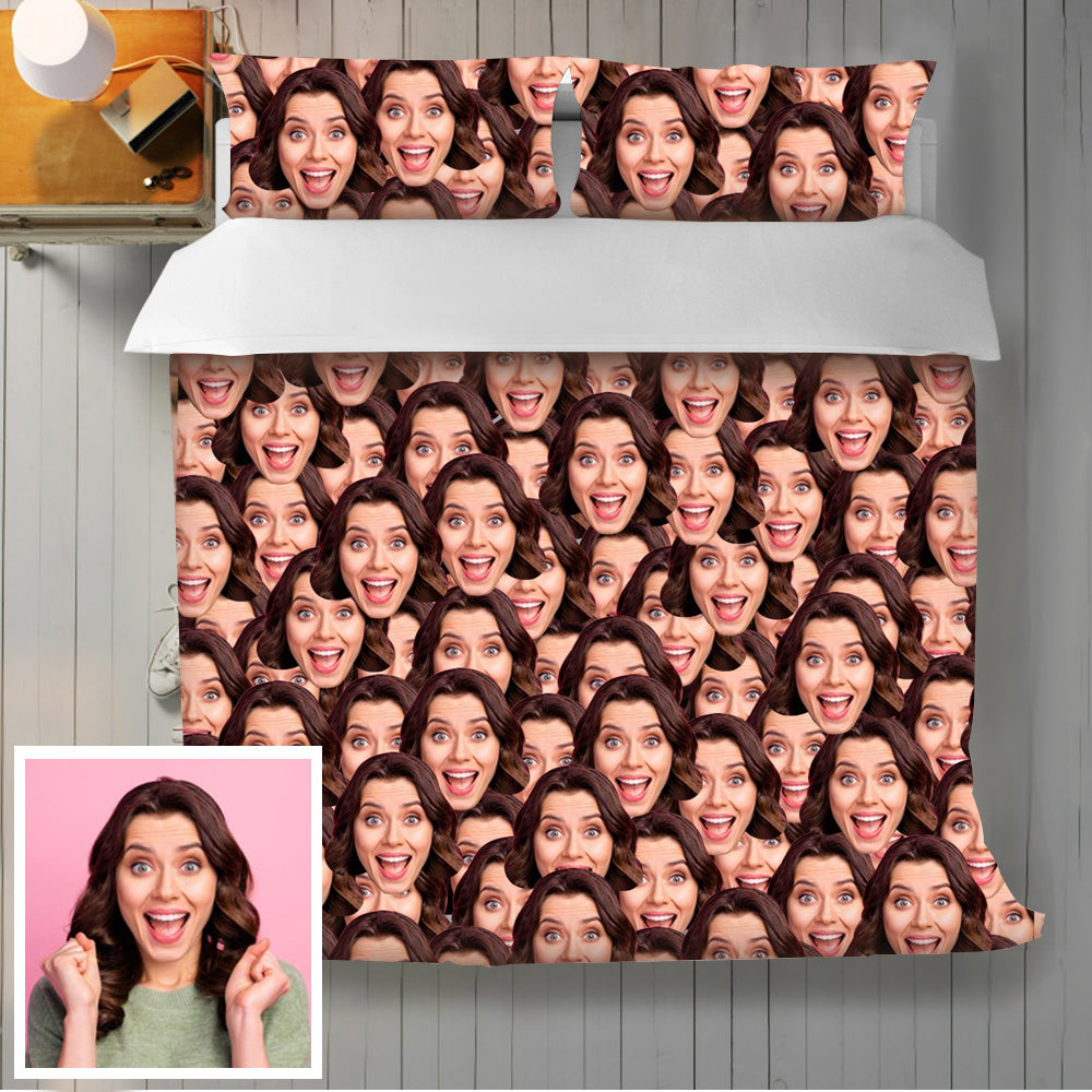 Custom Photo Cotton Bedding Set: Quilt Cover with Two Pillow Covers