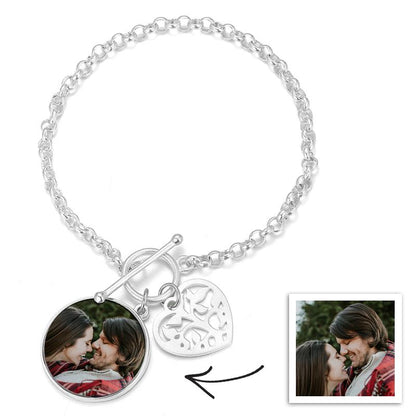 Heart photo engraving charm bracelet