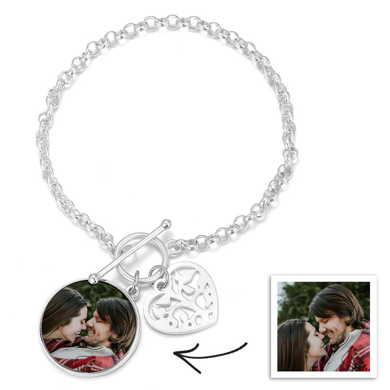 Heart photo engraving charm bracelet
