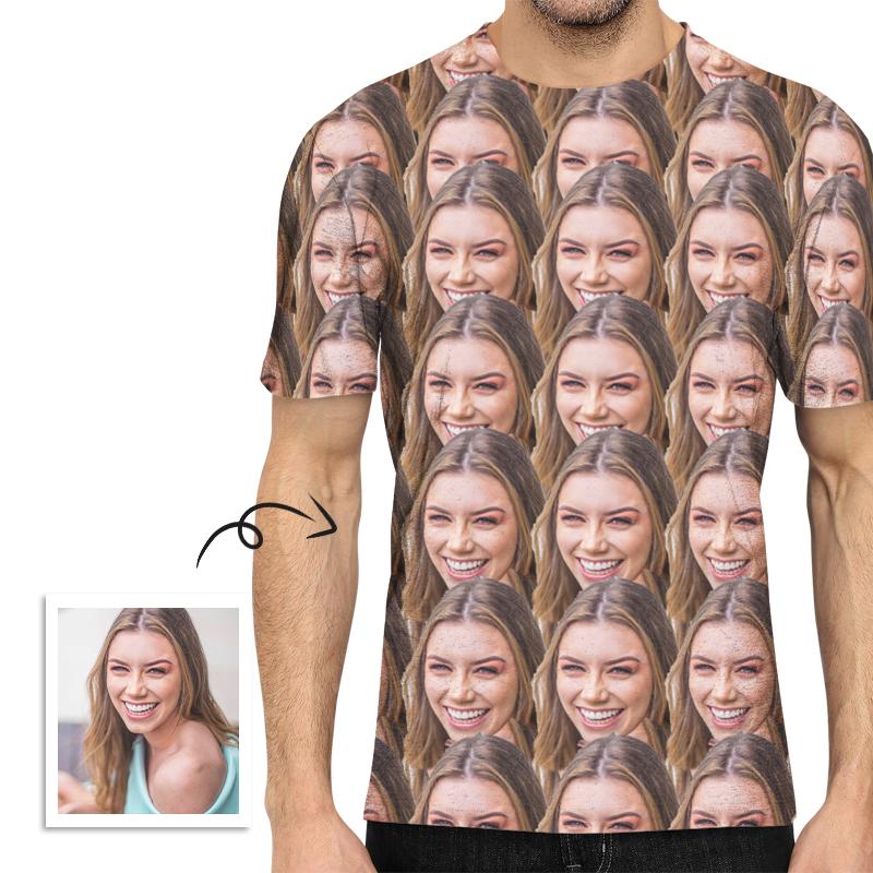 Unisex Double-Sided Custom Photo T-Shirt, Short Sleeve, Face Mash Design