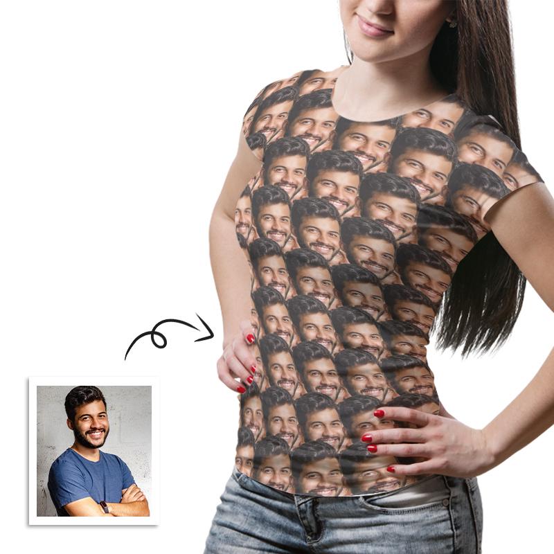 Unisex Double-Sided Custom Photo T-Shirt, Short Sleeve, Face Mash Design