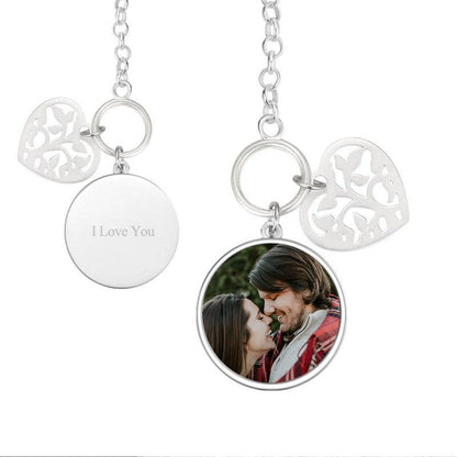 Heart photo engraving charm bracelet